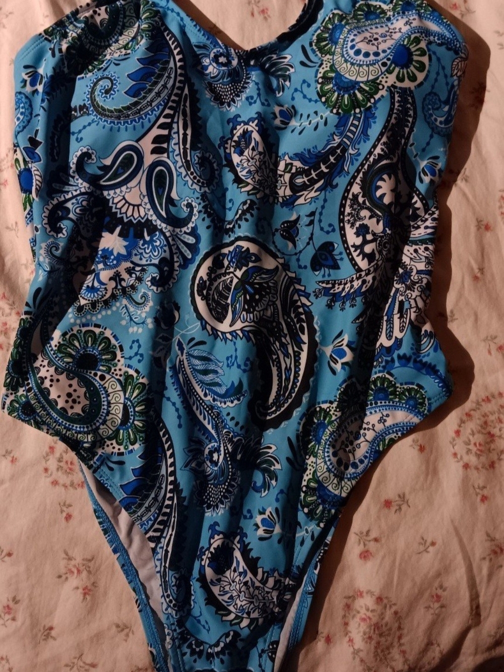 Blue Paisley One-Piece Swimsuit - Classic Fit Strappy Back XL
